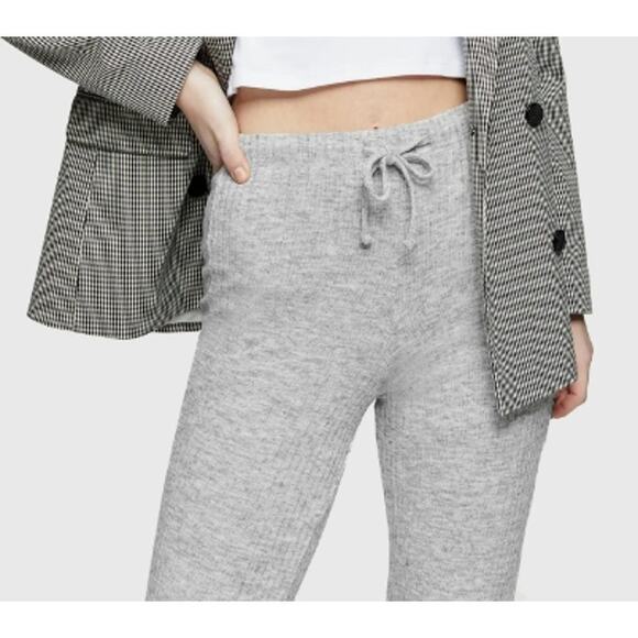 Topshop Pull On Drawstring Rib Knit Flare Leg Retro Pants Sz 14 Heather Gray NWT - Picture 3 of 8